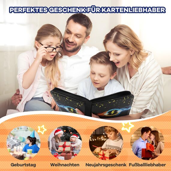 Sammelalbum für TCG Karten, 400 Karten Sammelkarten Album 4 Taschen 50 Seiten, Wasserdicht PU Leder Reißverschluss Binder für Sammelkarten, Geschenk für kinder Jungen Mädchen