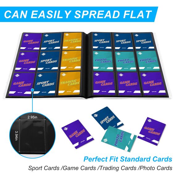 Kartenbinder 9 Taschen, Sammelkartenalbum mit 360 Taschen, Baseball-Kartenbinder für Standardkarten Seitenladekartenordner für Sportkarten Baseball Football Basketball TCG MTG-Karten,weiß