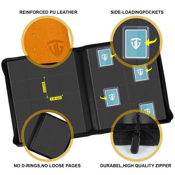 TCGUARD Toploader Sammelkarten Album für 640, 16 Fächer Card Binder mit Hüllen für 3"x4" Rigid Toploader, Trading Card Binder für TCG, MTG-Karten, Kartensammelalben, Orange