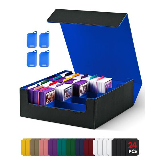 UAONO Kartenaufbewahrungsbox für Trading Cards, 2400+ MTG Commander Deck Box mit 24pcs bunten Teilern, Kartenetui passend für Magic TCG PTCG Spielkarten(schwarz&blau)
