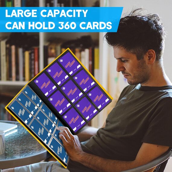 9 Taschen Kartenbinder für Trading Cards, Baseball Card Collection Binder mit 360 Seitentaschen Sportkartenbuch Kartenordner Kartenalbum Kartenhalter Fit für MTG Football Play Cards (Gelb)