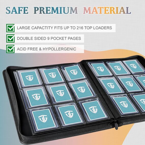 TCGUARD Sammelkarten Album für 216 Karten, 9 Fächer Binder Mit Hüllen für 3"x4" Rigid Toploader Card, Trading Card Binder für TCG, MTG-Karten, Kartensammelalben (Orange)