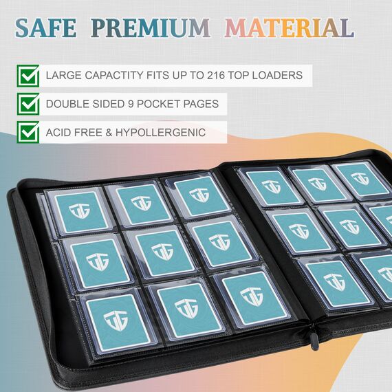 TCGUARD Sammelkarten Album für 216 Karten, 9 Fächer Binder mit Hüllen für 3"x4" Rigid Toploader Card, Trading Card Binder für TCG, MTG-Karten, Kartensammelalben (Grün)
