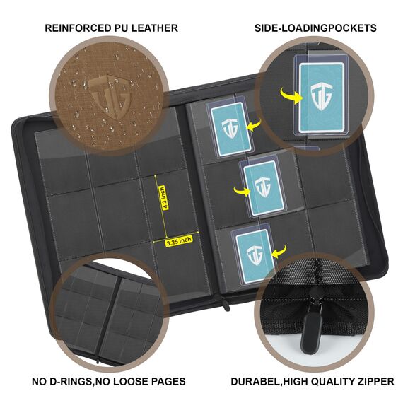 TCGUARD Sammelkarten Album für 216 Karten, 9 Fächer Binder mit Hüllen für 3"x4" Rigid Toploader Card, Trading Card Binder für TCG, MTG-Karten, Kartensammelalben (Braun)
