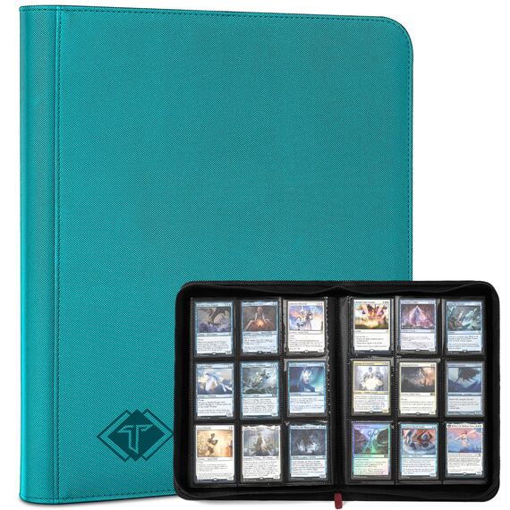 Sammelkarten-Ordner, 9 Taschen, Kartenalbum, Ordner, Kartensammlungsordner mit, passend für MTG Commander TCG Spielkarten, Sportkarten (Blaugrün, 432 Taschen)