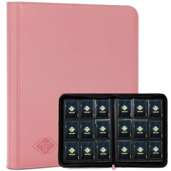 Kartenbinder mit 9 Fächern, PU-Karten-Ablums, Sammelkartenhalter, seitliche Einschubtaschen, Sportschwarz (Pink, 432 Taschen)