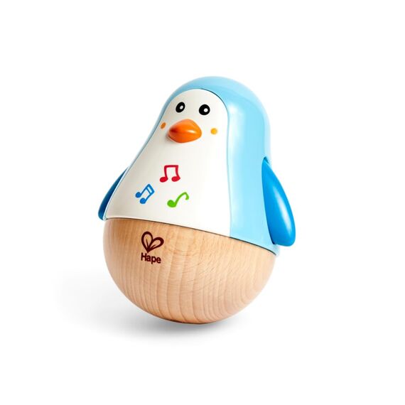 Hape Stehauf-Pinguin - Babyspielzeug aus Holz mit klingelnder Glocke, blau, Motorik- und Gleichgewichtsförderung, sensorisches Lernspielzeug für Babys ab 6 Monaten