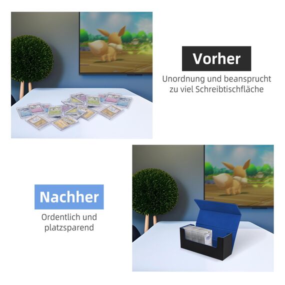 Tolesum Card Deck Box for MTG, Gathering Kartenbox für 580+ Ungesleevte Karten/ 35pt /130pt Sammelkarten Hüllen, PU Leder Magnetic Sammelkarten Box Kompatibel Magic Commander TCG Karten-Schwarz&Blau