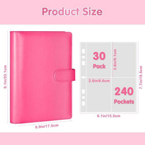 A5 Kpop Photocard Holder Book with 30 Pack 4-Pocket Refill Pages, A5 6 Ring Binder 2.5x3.5 Photo Collector and Sleeves (Rose Pink)
