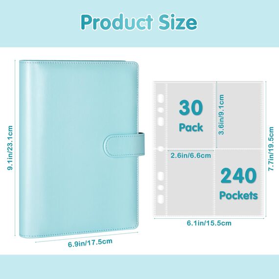 A5-Bindekarte Sammler mit 30 Pack 4-Pocket-Seiten,6 Ringbuch-Album mit 240 Kartenfächern, PU-Leder-Bindemittel mit magnetischem Schnallenverschluss zum Organisieren von Sammelkarten, K-Pop-Fotokarten