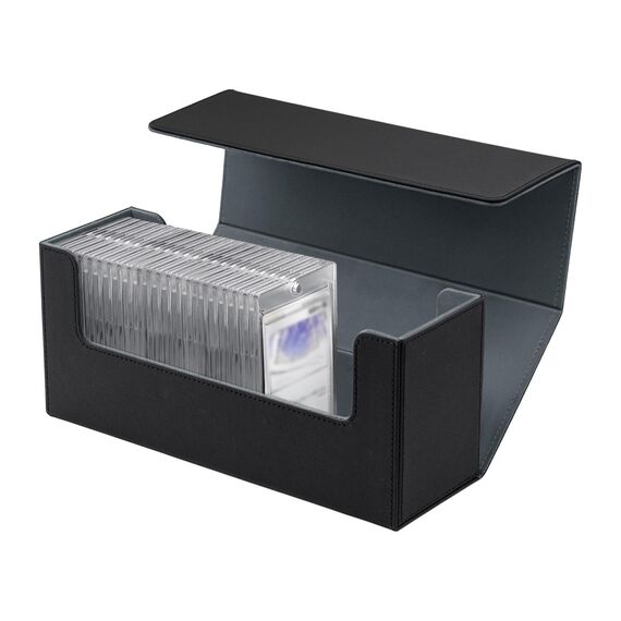 Tolesum Card Deck Box for MTG, Gathering Kartenbox für 580+ Ungesleevte Karten/ 35pt/130pt Sammelkarten Hüllen, PU Leder Magnetic Sammelkarten Box Kompatibel Magic Commander TCG Karten-Schwarz&Grau