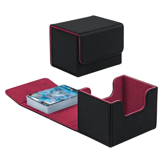 Tolesum Card Deck Box for MTG, Gathering Kartenbox für 100+ Karten, PU Leder Starkes Magnetic Sammelkarten Box Kompatibel Magic Commander TCG Karten (Horizontal-Schwarz&Rot)