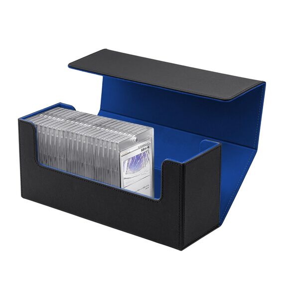 Tolesum Card Deck Box for MTG, Gathering Kartenbox für 580+ Ungesleevte Karten/ 35pt /130pt Sammelkarten Hüllen, PU Leder Magnetic Sammelkarten Box Kompatibel Magic Commander TCG Karten-Schwarz&Blau