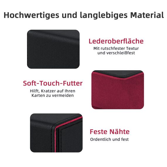 Tolesum Card Deck Box for MTG, Gathering Kartenbox für 100+ Karten, PU Leder Starkes Magnetic Sammelkarten Box Kompatibel Magic Commander TCG Karten (Horizontal-Schwarz&Rot)