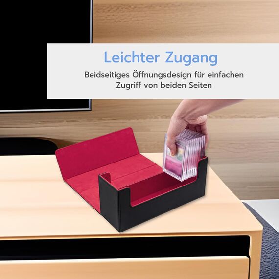 Tolesum Card Deck Box for MTG, Gathering Kartenbox für 580+ Ungesleevte Karten/ 35pt/130PT Sammelkarten Hüllen, PU Leder Magnetic Sammelkarten Box Kompatibel Magic Commander TCG Karten -Schwarz&Rot