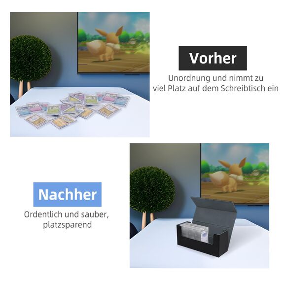 Tolesum Card Deck Box for MTG, Gathering Kartenbox für 580+ Ungesleevte Karten/ 35pt/130pt Sammelkarten Hüllen, PU Leder Magnetic Sammelkarten Box Kompatibel Magic Commander TCG Karten-Schwarz&Grau