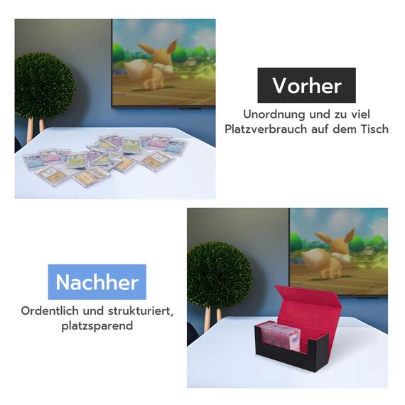 Tolesum Card Deck Box for MTG, Gathering Kartenbox für 580+ Ungesleevte Karten/ 35pt/130PT Sammelkarten Hüllen, PU Leder Magnetic Sammelkarten Box Kompatibel Magic Commander TCG Karten -Schwarz&Rot