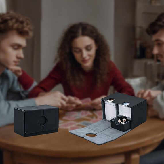 Tolesum Card Deck Box for MTG, Kartenbox mit Würfel Tray, Gathering Aufbewahrungsbox für 200+Karten, PU Leder Starkes Magnetic Sammelkarten Box Kompatibel Magic Commander TCG Karten -(Schwarz)