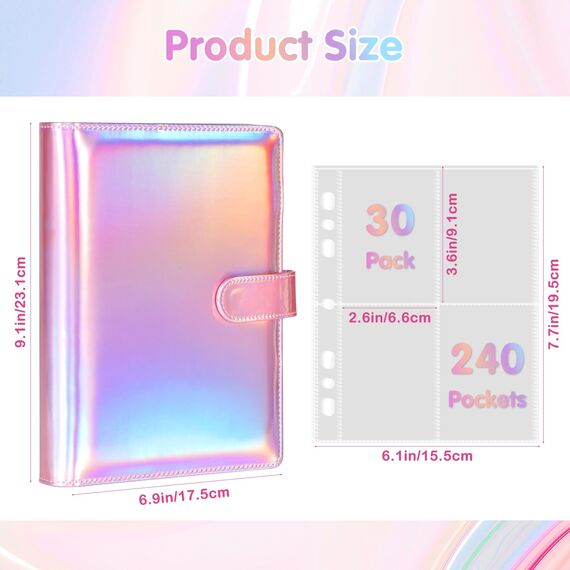 A5-Bindekarte Sammler mit 30 Pack 4-Pocket-Seiten,6 Ringbuch-Album mit 240 Kartenfächern, PU-Leder-Bindemittel mit magnetischem Schnallenverschluss zum Organisieren von Sammelkarten, K-Pop-Fotokarten