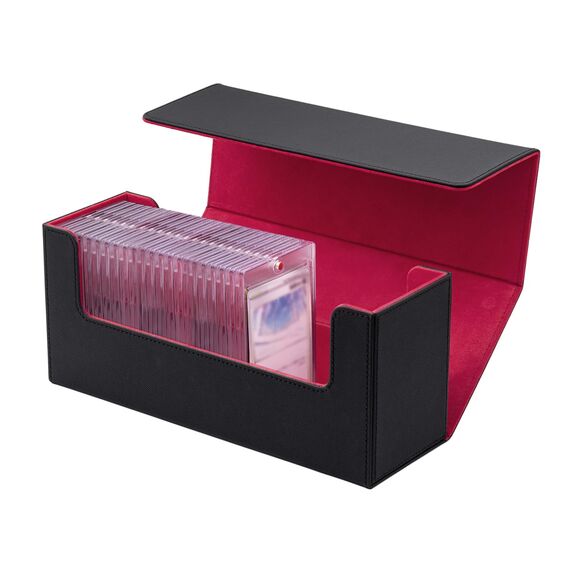 Tolesum Card Deck Box for MTG, Gathering Kartenbox für 580+ Ungesleevte Karten/ 35pt/130PT Sammelkarten Hüllen, PU Leder Magnetic Sammelkarten Box Kompatibel Magic Commander TCG Karten -Schwarz&Rot