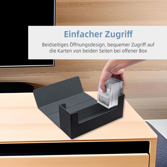 Tolesum Card Deck Box for MTG, Gathering Kartenbox für 580+ Ungesleevte Karten/ 35pt/130pt Sammelkarten Hüllen, PU Leder Magnetic Sammelkarten Box Kompatibel Magic Commander TCG Karten-Schwarz&Grau