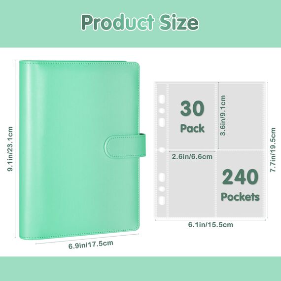 A5-Bindekarte Sammler mit 30 Pack 4-Pocket-Seiten,6 Ringbuch-Album mit 240 Kartenfächern, PU-Leder-Bindemittel mit magnetischem Schnallenverschluss zum Organisieren von Sammelkarten, K-Pop-Fotokarten