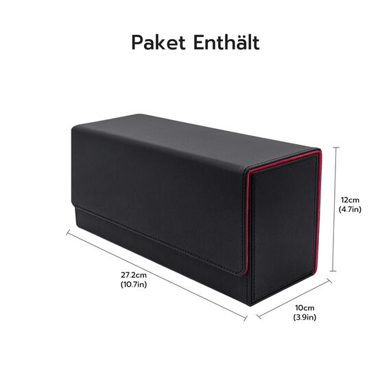 Tolesum Card Deck Box for MTG, Gathering Kartenbox für 580+ Ungesleevte Karten/ 35pt/130PT Sammelkarten Hüllen, PU Leder Magnetic Sammelkarten Box Kompatibel Magic Commander TCG Karten -Schwarz&Rot