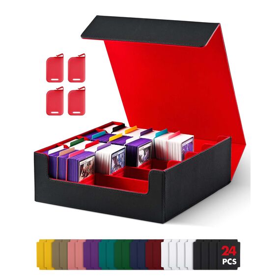 UAONO Kartenaufbewahrungsbox für Trading Cards, 2400+ MTG Commander Deck Box mit 24pcs bunten Teilern, Kartenetui passend für Magic TCG PTCG Spielkarten(schwarz&rot)