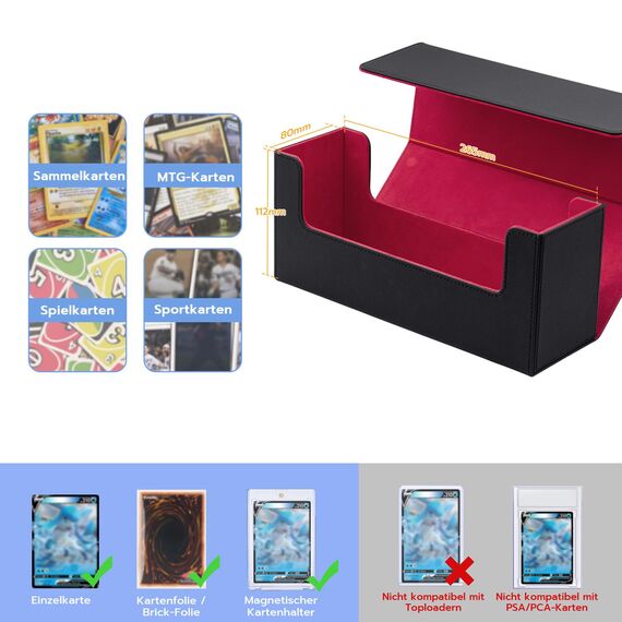 Tolesum Card Deck Box for MTG, Gathering Kartenbox für 580+ Ungesleevte Karten/ 35pt/130PT Sammelkarten Hüllen, PU Leder Magnetic Sammelkarten Box Kompatibel Magic Commander TCG Karten -Schwarz&Rot