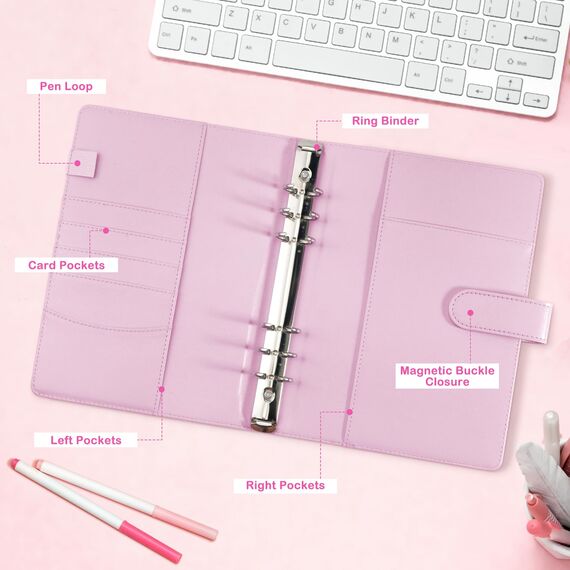 A5-Bindekarte Sammler mit 30 Pack 4-Pocket-Seiten,6 Ringbuch-Album mit 240 Kartenfächern, PU-Leder-Bindemittel mit magnetischem Schnallenverschluss zum Organisieren von Sammelkarten, K-Pop-Fotokarten