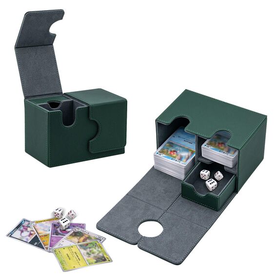 Tolesum Card Deck Box for MTG, Kartenbox mit Würfel Tray, Gathering Aufbewahrungsbox für 200+Karten, PU Leder Starkes Magnetic Sammelkarten Box Kompatibel Magic Commander TCG Karten -(Grün)