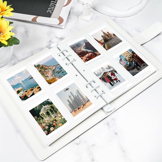 Fotoalbum 200 Fotos 2x3 Inch, Nachfüllbar PU Leder Album mit Seiten, Kompatibel mit Fujifilm Instax Mini 12 11 9 8+ 8 99 40 90 7 Evo LiPlay, Polaroid Snap/PIC-300/Z2300 Sofortbildkameras (Reinweiß)