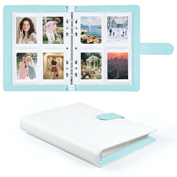 Fotoalbum 200 Fotos 2x3 Inch, Nachfüllbar PU Leder Album mit Seiten, Kompatibel mit Fujifilm Instax Mini 12 11 9 8+ 8 99 40 90 7 Evo LiPlay, Polaroid Snap/PIC-300/Z2300 Sofortbildkameras (Blau-Weiß)