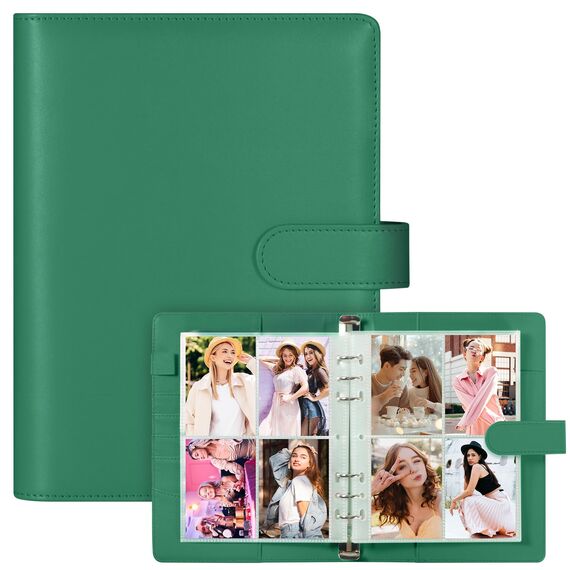 A5-Bindekarte Sammler mit 30 Pack 4-Pocket-Seiten,6 Ringbuch-Album mit 240 Kartenfächern, PU-Leder-Bindemittel mit magnetischem Schnallenverschluss zum Organisieren von Sammelkarten (Waldgrün)