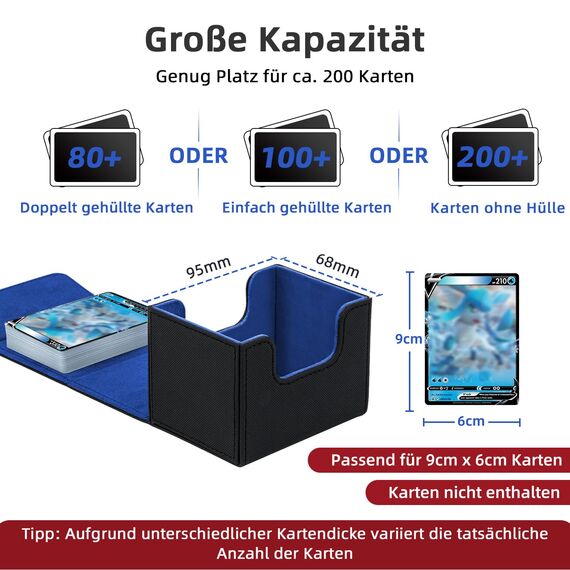 Tolesum Card Deck Box for MTG, Gathering Kartenbox für 100+ Karten, PU Leder Starkes Magnetic Sammelkarten Box Kompatibel Magic Commander TCG Karten (Horizontal-Schwarz und blau)