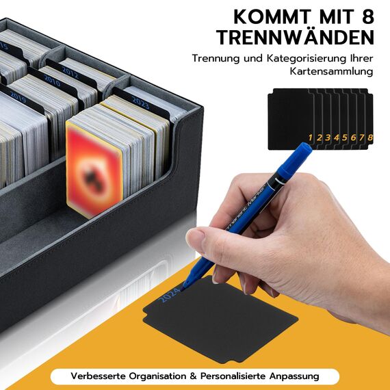 Tolesum Card Deck Box for MTG,Gathering Kartenbox für 1800+ Karten mit Trennwänden,PU Leder Starkes Magnetic Sammelkarten Aufbewahrungsbox Kompatibel Magic Commander TCG Karten[Schwarz&Grau]