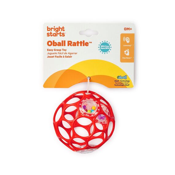 Bright Starts, Oball Rattle, Rot - Flexibles und leicht Greifbares Design, für Kinder Jeden Alters