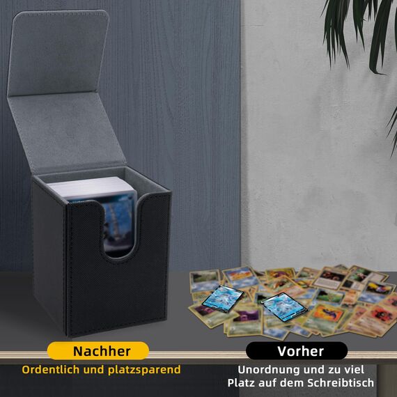 Tolesum Card Deck Box for MTG, Gathering Kartenbox für 100+ Karten, PU Leder Starkes Magnetic Sammelkarten Box Kompatibel Magic Commander TCG Karten (Vertikal-Schwarz)