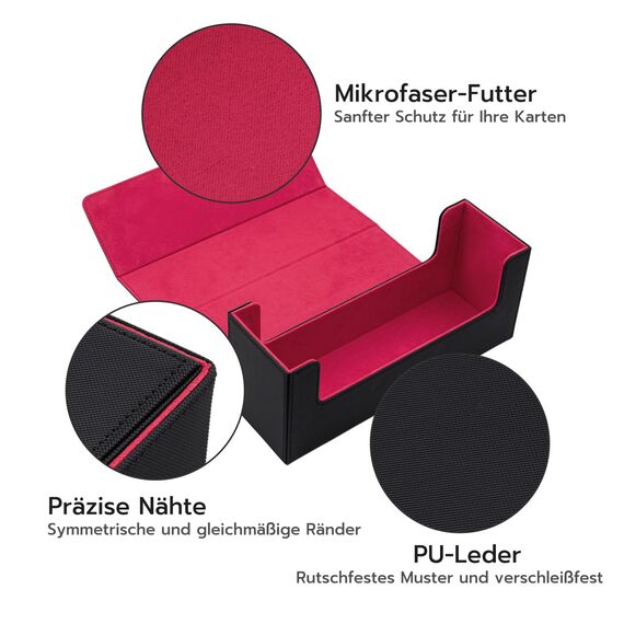 Tolesum Card Deck Box for MTG, Gathering Kartenbox für 580+ Ungesleevte Karten/ 35pt/130PT Sammelkarten Hüllen, PU Leder Magnetic Sammelkarten Box Kompatibel Magic Commander TCG Karten -Schwarz&Rot