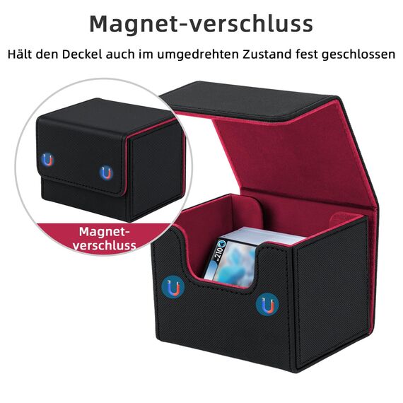 Tolesum Card Deck Box for MTG, Gathering Kartenbox für 100+ Karten, PU Leder Starkes Magnetic Sammelkarten Box Kompatibel Magic Commander TCG Karten (Horizontal-Schwarz&Rot)