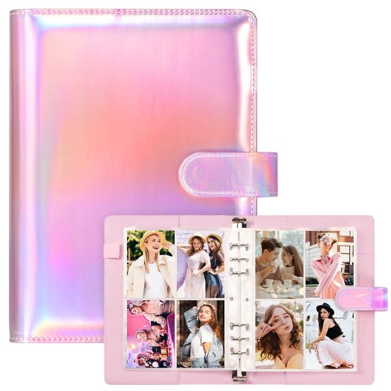 A5-Bindekarte Sammler mit 30 Pack 4-Pocket-Seiten,6 Ringbuch-Album mit 240 Kartenfächern, PU-Leder-Bindemittel mit magnetischem Schnallenverschluss zum Organisieren von Sammelkarten, K-Pop-Fotokarten