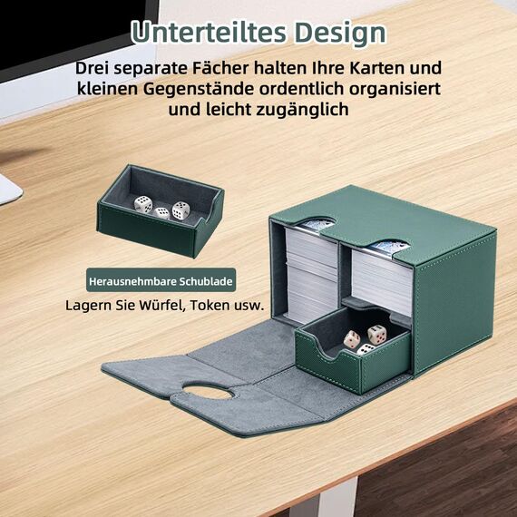 Tolesum Card Deck Box for MTG, Kartenbox mit Würfel Tray, Gathering Aufbewahrungsbox für 200+Karten, PU Leder Starkes Magnetic Sammelkarten Box Kompatibel Magic Commander TCG Karten -(Grün)