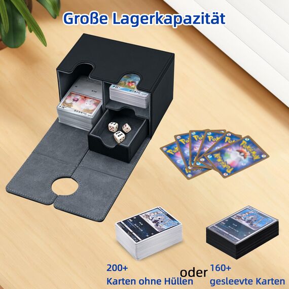 Tolesum Card Deck Box for MTG, Kartenbox mit Würfel Tray, Gathering Aufbewahrungsbox für 200+Karten, PU Leder Starkes Magnetic Sammelkarten Box Kompatibel Magic Commander TCG Karten -(Schwarz)