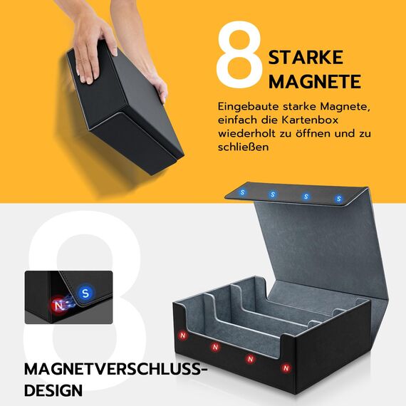 Tolesum Card Deck Box for MTG,Gathering Kartenbox für 1800+ Karten mit Trennwänden,PU Leder Starkes Magnetic Sammelkarten Aufbewahrungsbox Kompatibel Magic Commander TCG Karten[Schwarz&Grau]