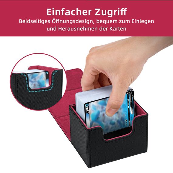 Tolesum Card Deck Box for MTG, Gathering Kartenbox für 100+ Karten, PU Leder Starkes Magnetic Sammelkarten Box Kompatibel Magic Commander TCG Karten (Horizontal-Schwarz&Rot)