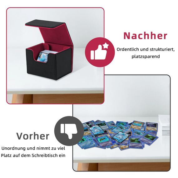 Tolesum Card Deck Box for MTG, Gathering Kartenbox für 100+ Karten, PU Leder Starkes Magnetic Sammelkarten Box Kompatibel Magic Commander TCG Karten (Horizontal-Schwarz&Rot)