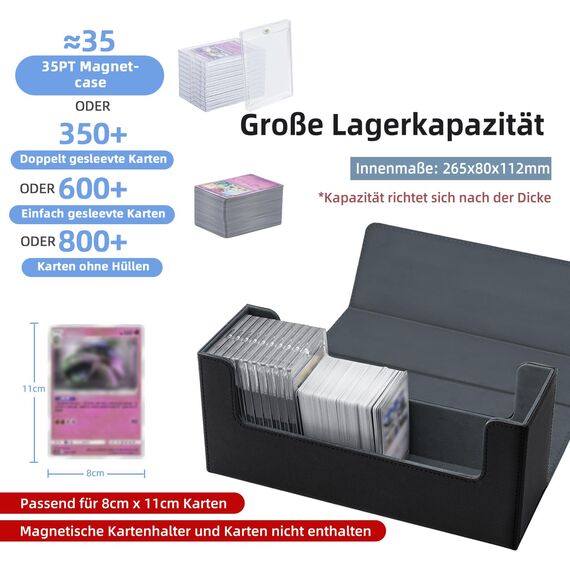 Tolesum Card Deck Box for MTG, Gathering Kartenbox für 580+ Ungesleevte Karten/ 35pt/130pt Sammelkarten Hüllen, PU Leder Magnetic Sammelkarten Box Kompatibel Magic Commander TCG Karten-Schwarz&Grau