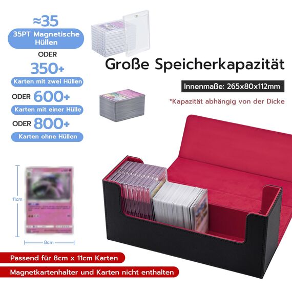Tolesum Card Deck Box for MTG, Gathering Kartenbox für 580+ Ungesleevte Karten/ 35pt/130PT Sammelkarten Hüllen, PU Leder Magnetic Sammelkarten Box Kompatibel Magic Commander TCG Karten -Schwarz&Rot