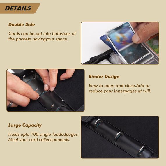 Kardition Sammelkarten Album - 440 Pockets PU Leather Trading Card Album, 4 Pockets Scrapbook for Cards with 55 Sleeves Binder Sheets for MTG Sports Card Collectors (Gelb)