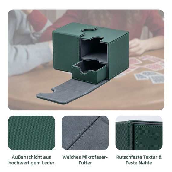 Tolesum Card Deck Box for MTG, Kartenbox mit Würfel Tray, Gathering Aufbewahrungsbox für 200+Karten, PU Leder Starkes Magnetic Sammelkarten Box Kompatibel Magic Commander TCG Karten -(Grün)
